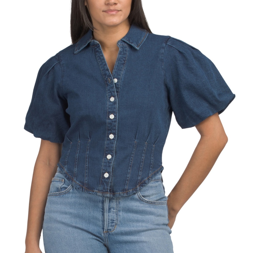 Denim Corset Puff Sleeve Top
